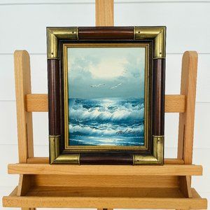 Vintage 60’s Original Framed Nautical Beach Ocean Seagull Oil Painting On Canvas